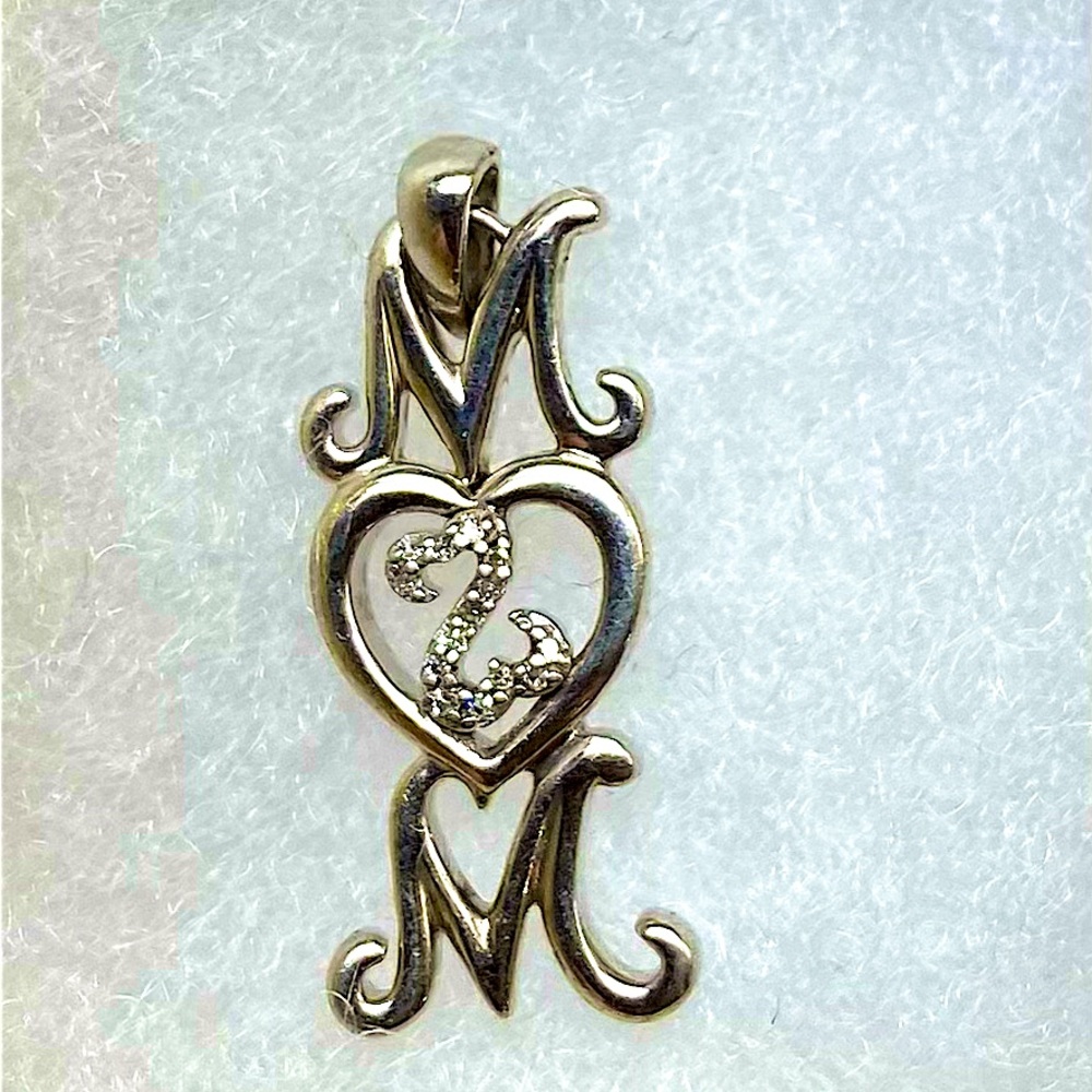 Jane Seymour Sterling 925 Silver Open Hearts Diamond Linear Mom Pendant